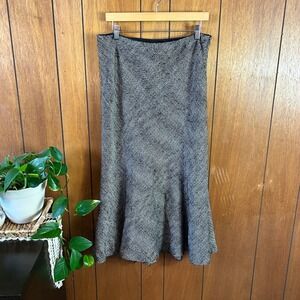 Vintage Planet Grey Tweed Wool Blend Midi Skirt Flare Salt and Pepper Size 10